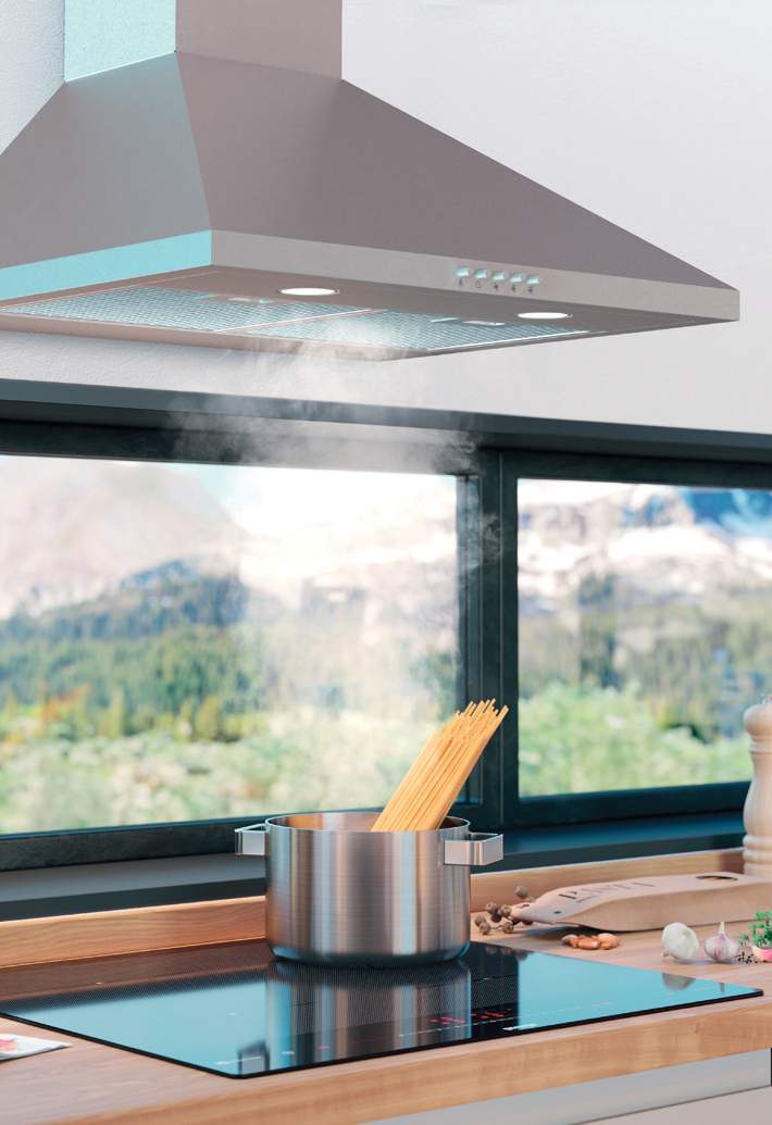Gorenje Slanted Pyramid Hood in Scenic Mountain Kitchen