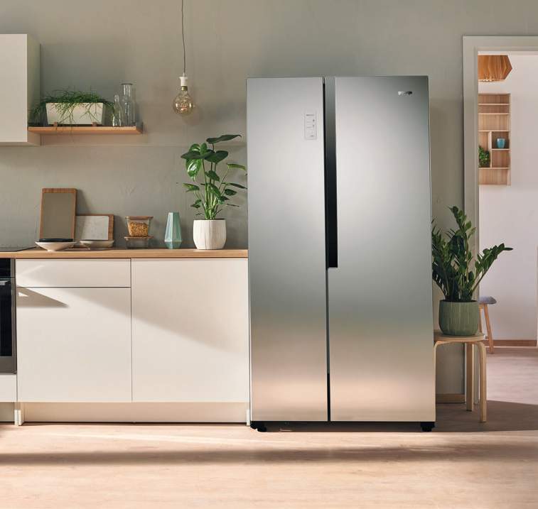 Side-by-Side Inox Refrigerator Modern Dining Space