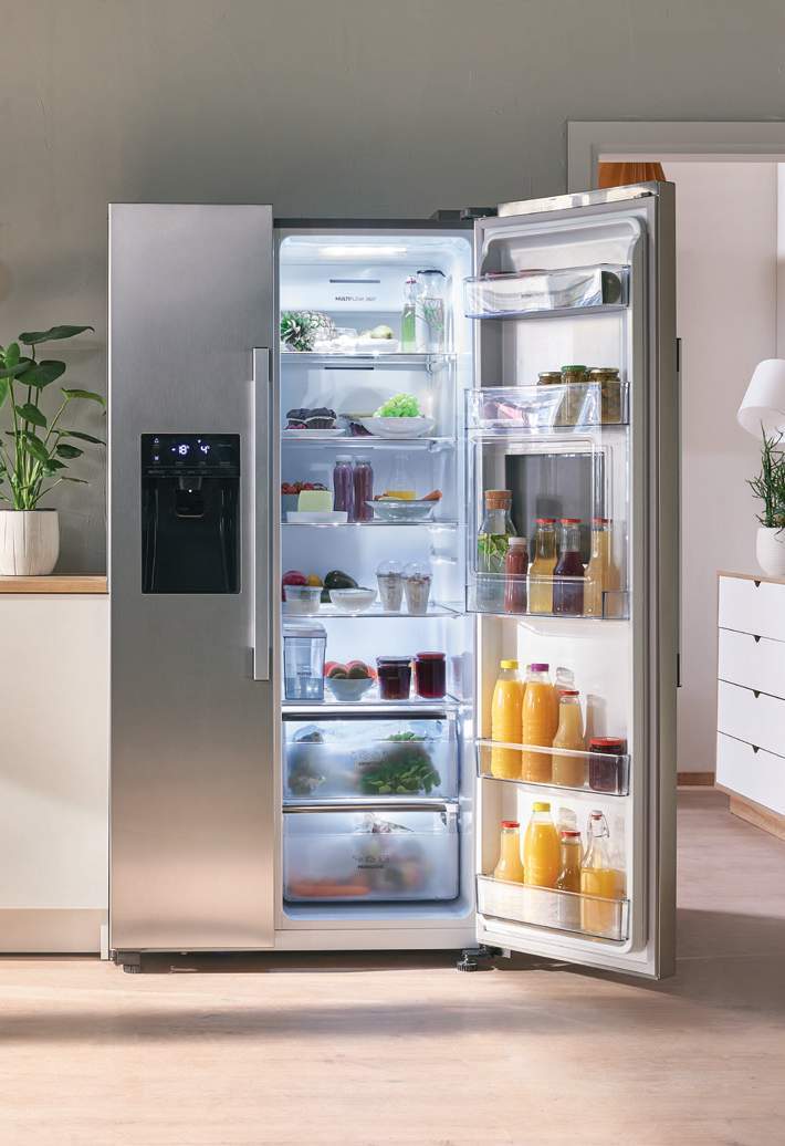 Fully Stocked MultiFlow 360° Open Refrigerator Interior